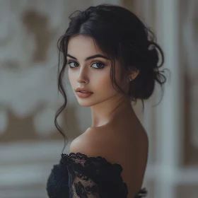 Gazing Woman in Black Lace