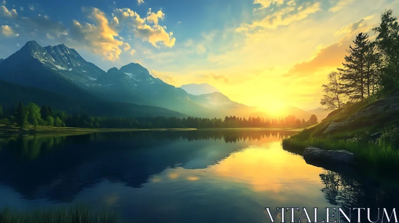 Tranquil Mountain Lake at Sunset