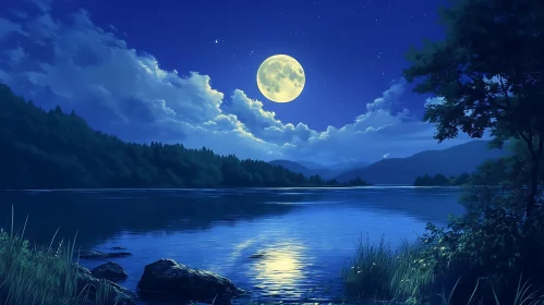 Moonlit Night Over a Tranquil Lake