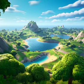 Peaceful Nature Scene with Hills and Water