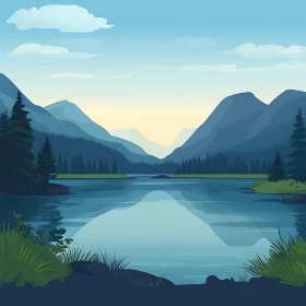 Serene Lakescape Framed by Mountains