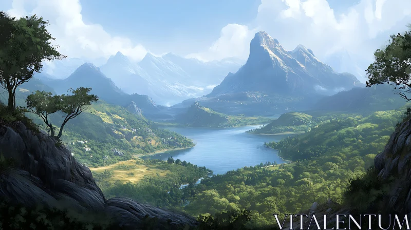 Peaceful Valley with Majestic Mountains and Lake Peaceful Valley with Majestic Mountains and Lake