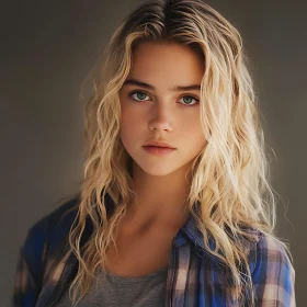 Young Woman with Blonde Hair and Casual Outfit