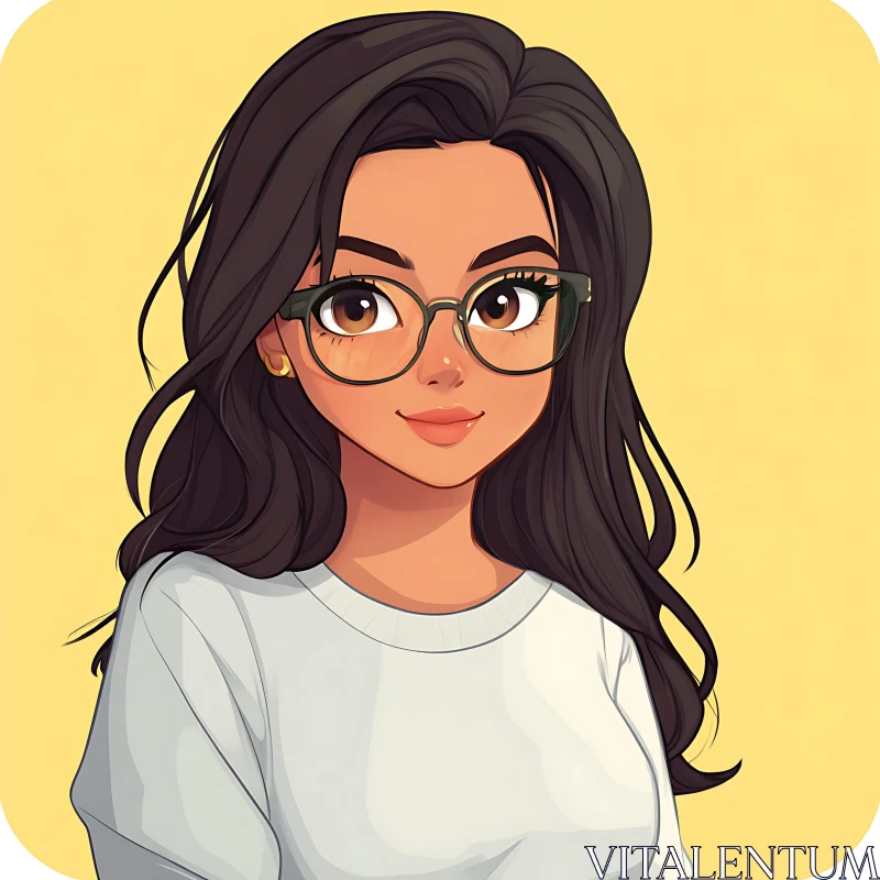 Anime Girl with Glasses and Long Hair