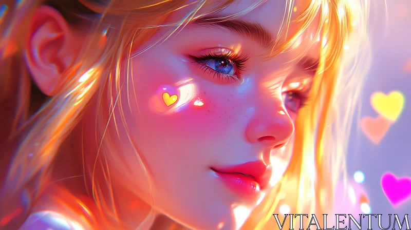 Detailed Anime Girl Portrait with Heart Glow Detailed Anime Girl Portrait with Heart Glow