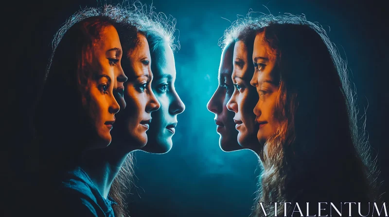 Blended Faces in Blue and Orange