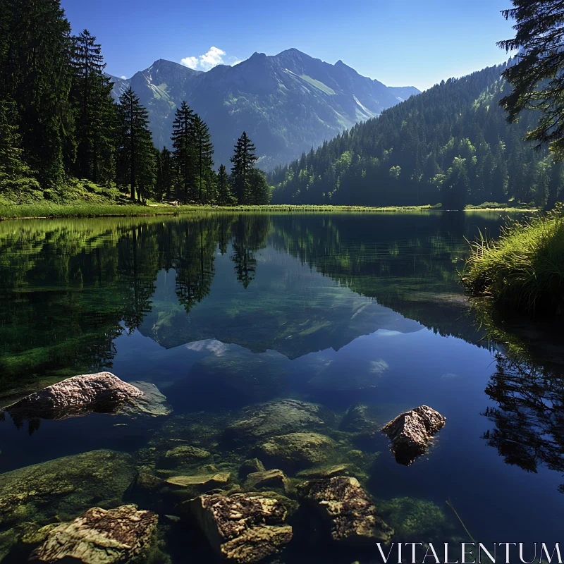 Mountain Lake with Forest Reflection