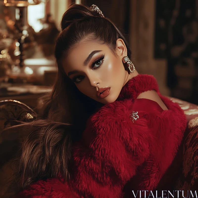 Elegant Female Portrait in Luxurious Red Attire Elegant Female Portrait in Luxurious Red Attire