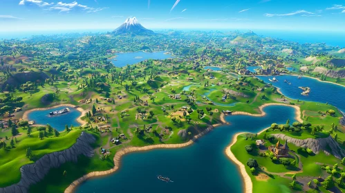 Vast Scenic Nature with Water Bodies and Mountain