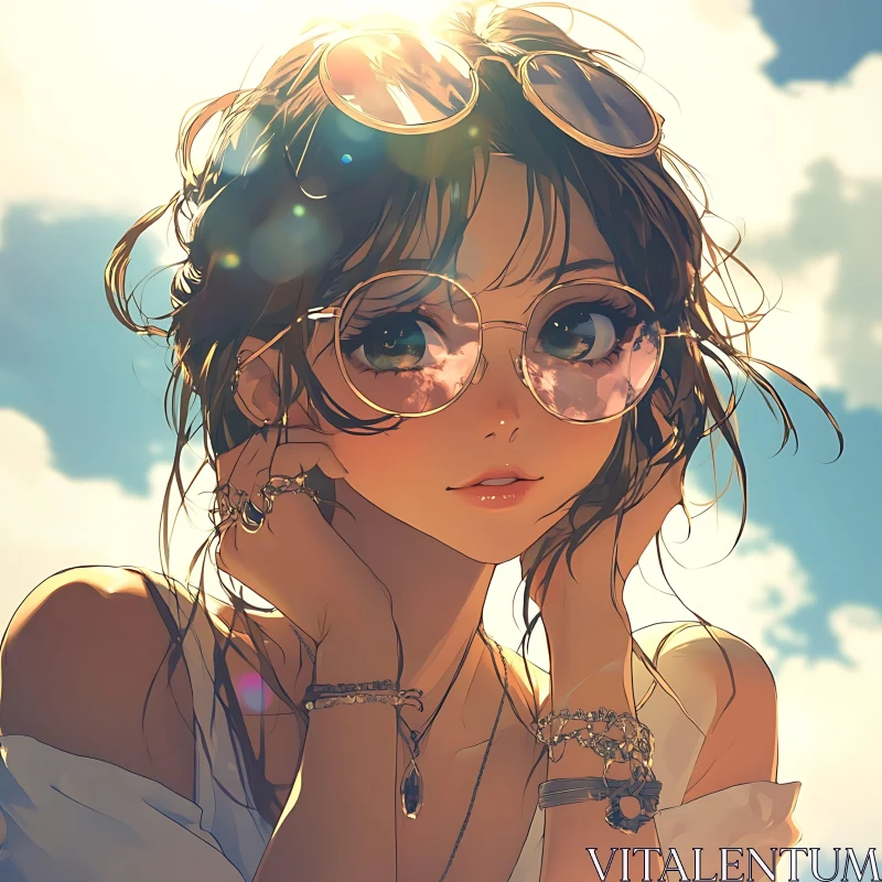 Sunlit Anime Woman with Sunglasses AI Image