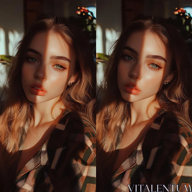 Sunlit Woman's Portrait in Golden Hour AI Image