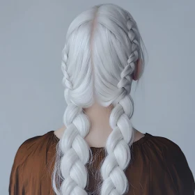 White Hair Styled into Thick Double Braids