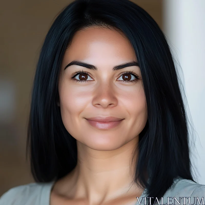 Elegant Portrait of a Woman with Black Hair AI Image