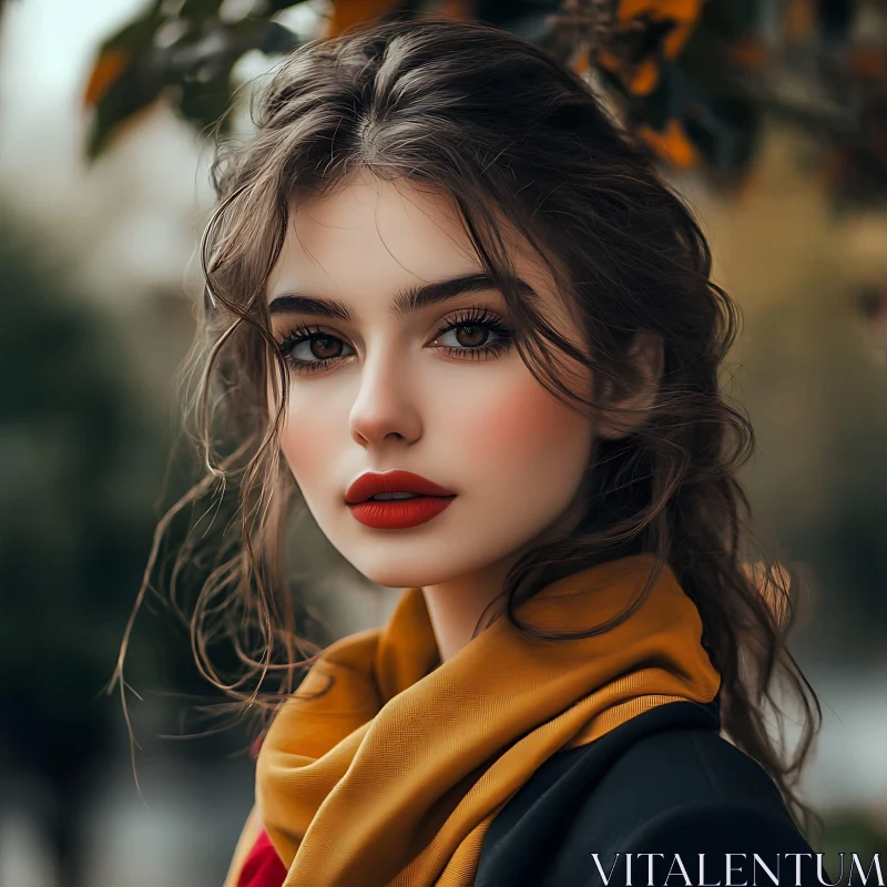 Portrait of a Woman in Autumn Scarf AI Image