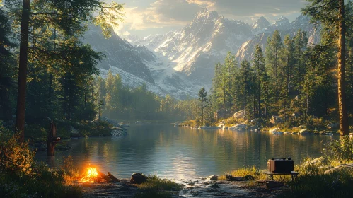 Tranquil Wilderness with Lake and Mountains