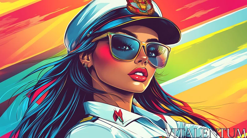 Colorful Pop Art Naval Officer Woman AI Image