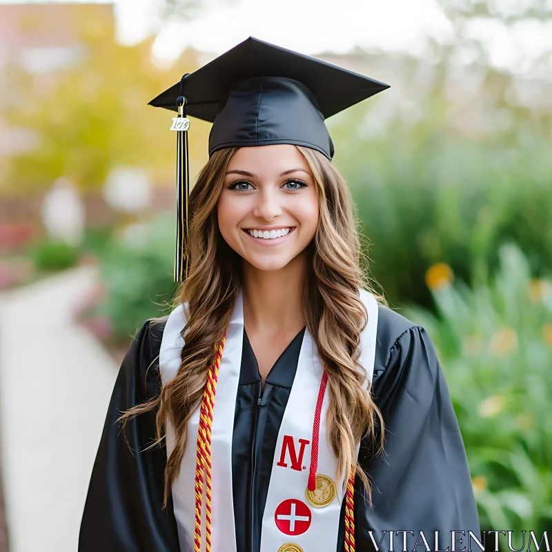 Young Graduate Smiling in Cap and Gown AI Image