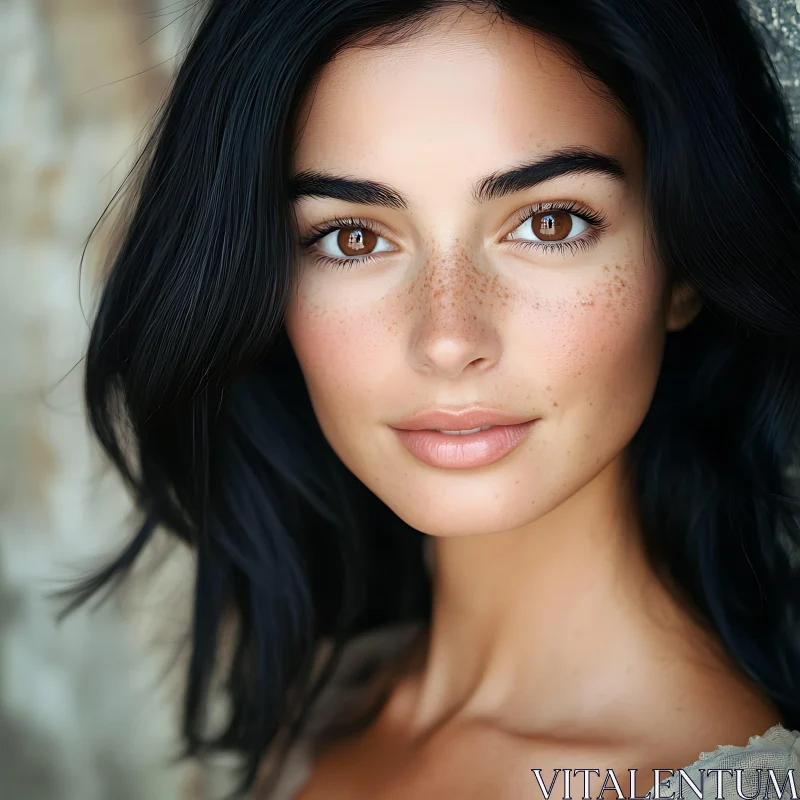 Natural Beauty of a Freckled Woman AI Image