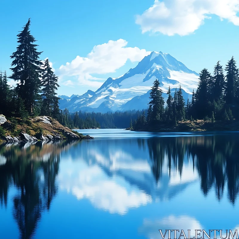 Snow-Capped Mountain Reflected in Serene Lake AI Image