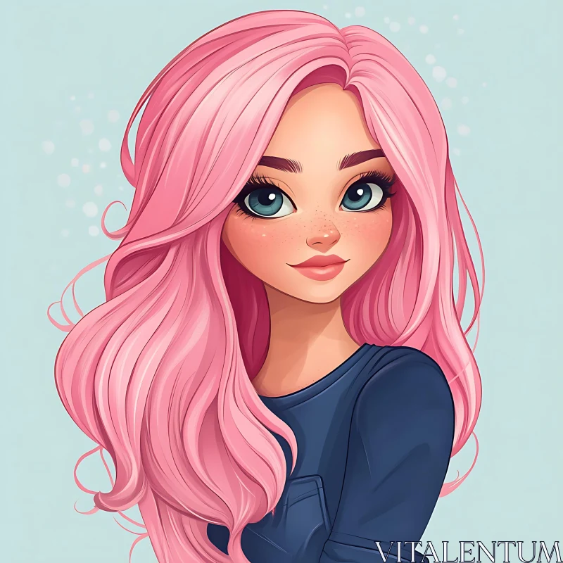 Anime Girl with Pink Hair and Blue Eyes AI Image