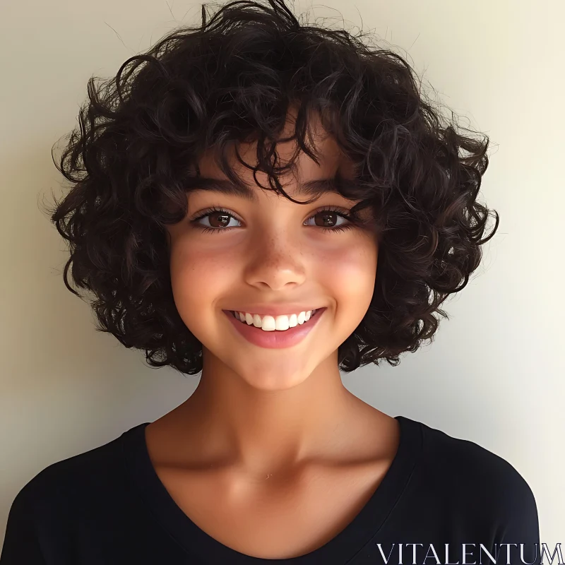 Cheerful Young Child with Freckles and Black Shirt AI Image