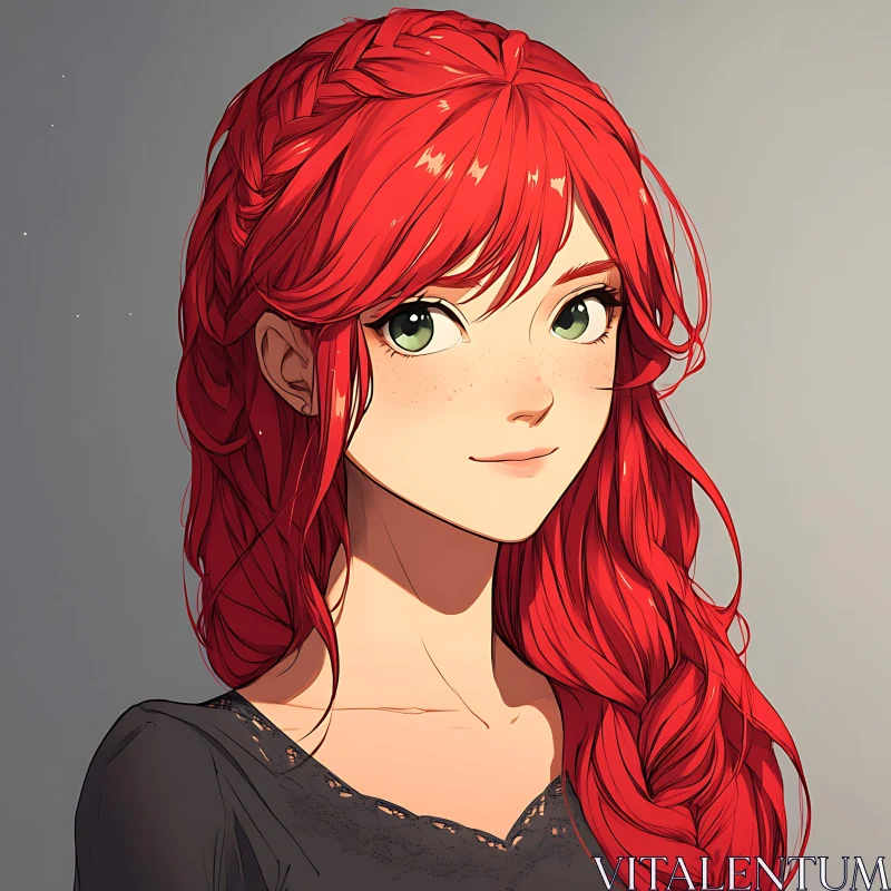 Anime Character with Vibrant Red Hair AI Image