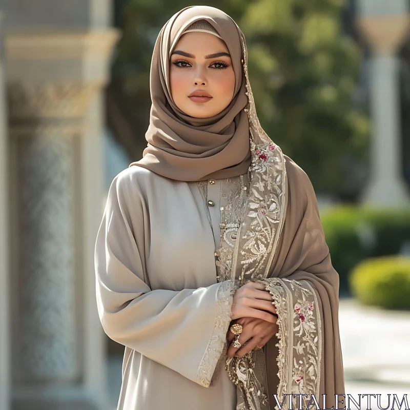 AI ART Graceful Woman in Modest Traditional Attire