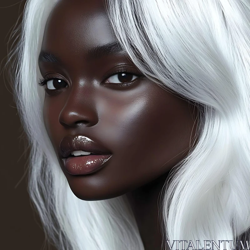 Detailed Portrait of Woman with White Hair AI Image