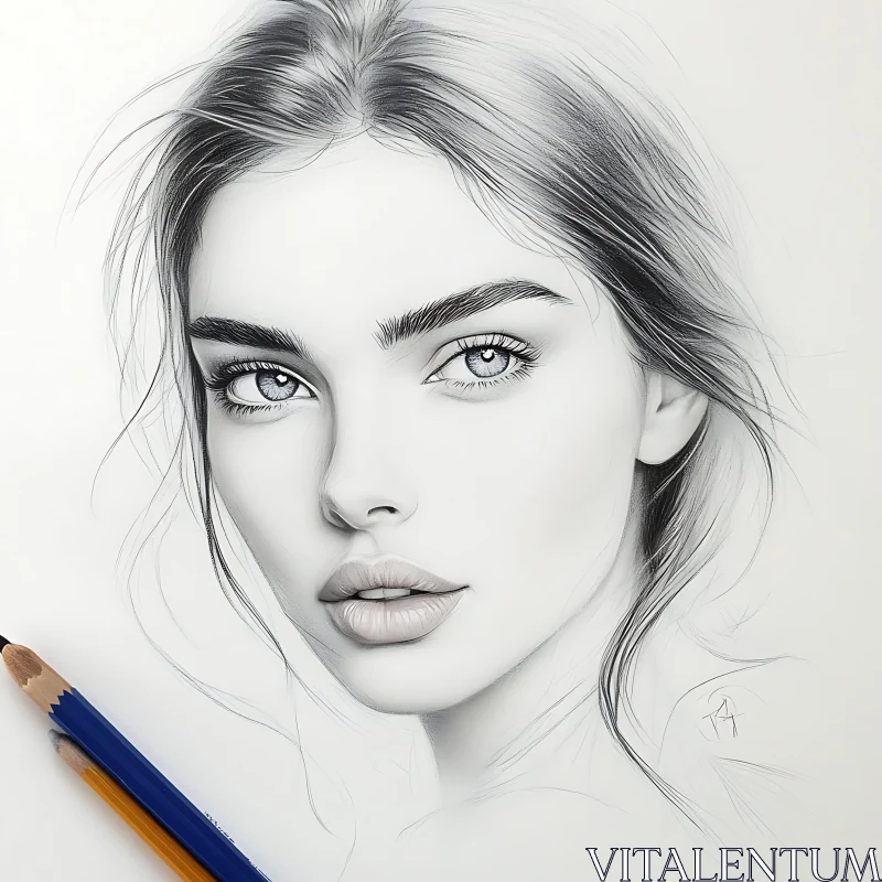 Detailed Pencil Drawing of a Woman AI Image