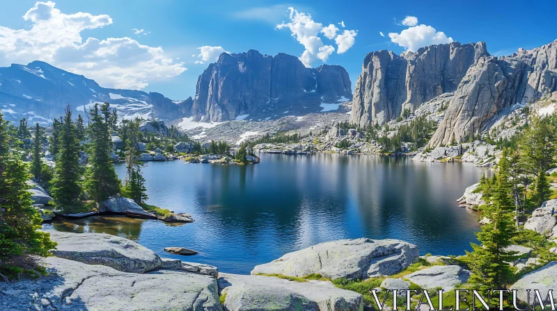 AI ART Scenic Mountain Lake with Pine Trees