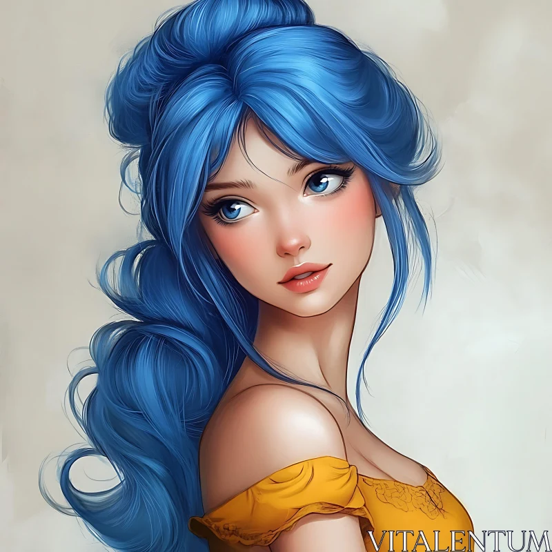 Blue-Haired Anime Beauty AI Image