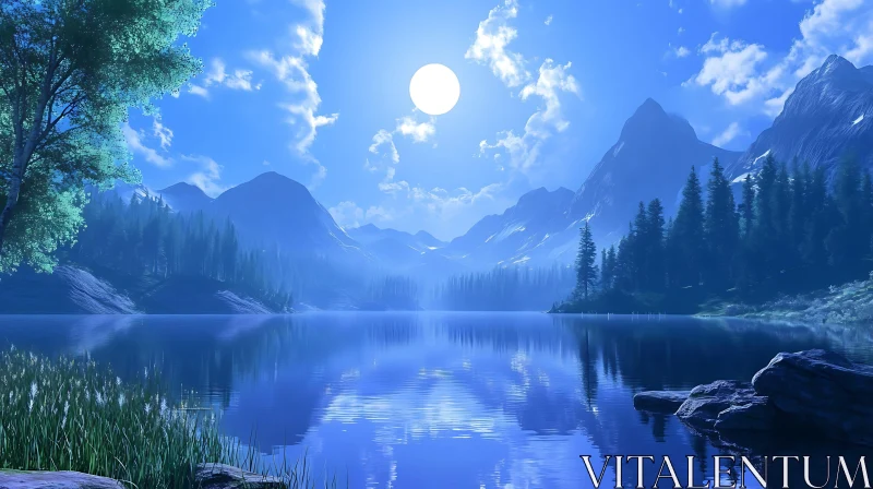 Serene Lake Reflections in Mountain Landscape AI Image