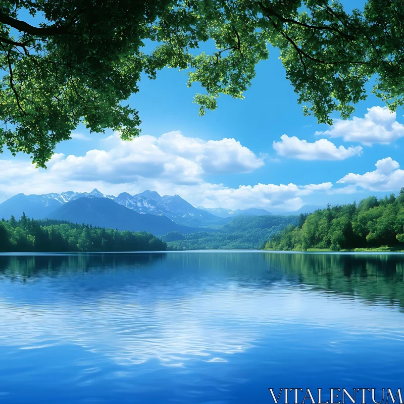 Serene Lake with Mountain View AI Image