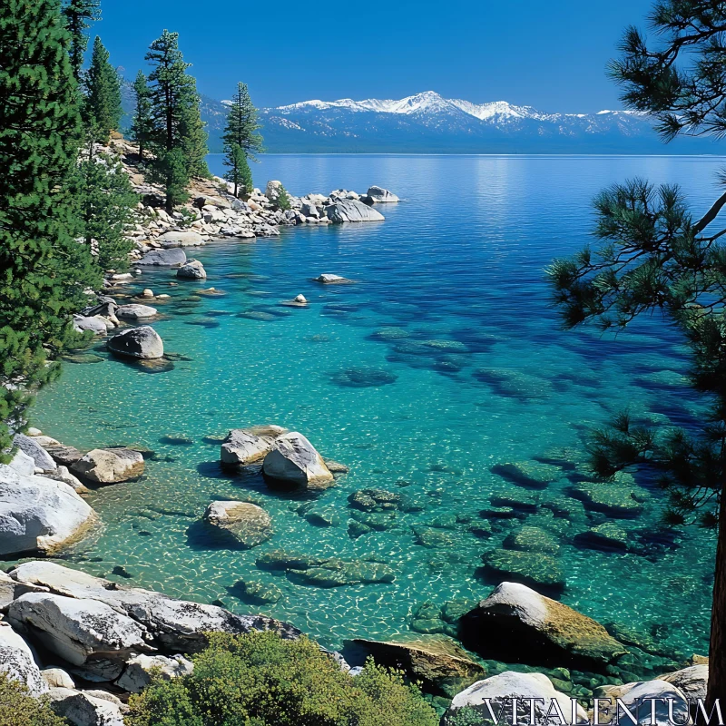 Crystal-Clear Lake and Mountain View AI Image