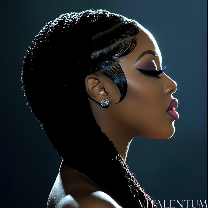 Sophisticated Woman's Side Profile with Styled Hair and Elegant Earrings AI Image