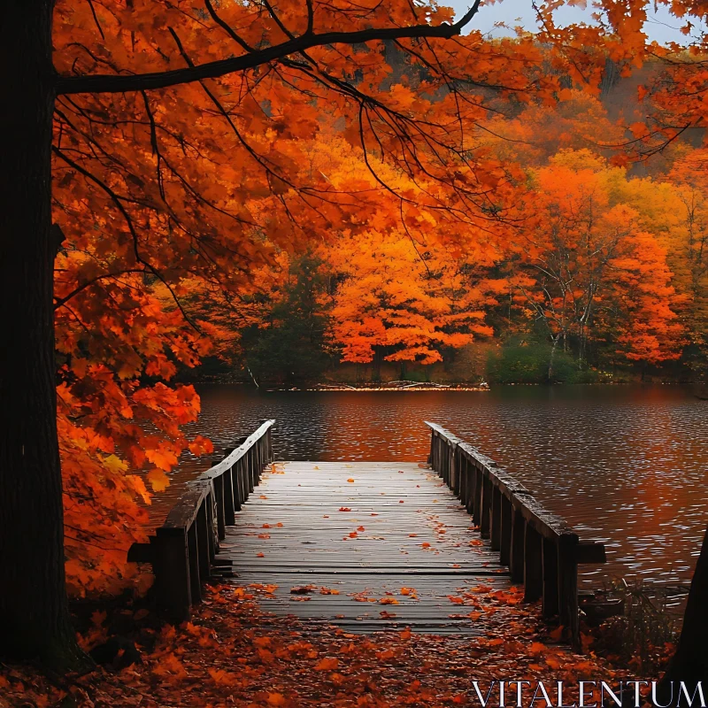 Tranquil Autumn Pier by the Lake AI Image