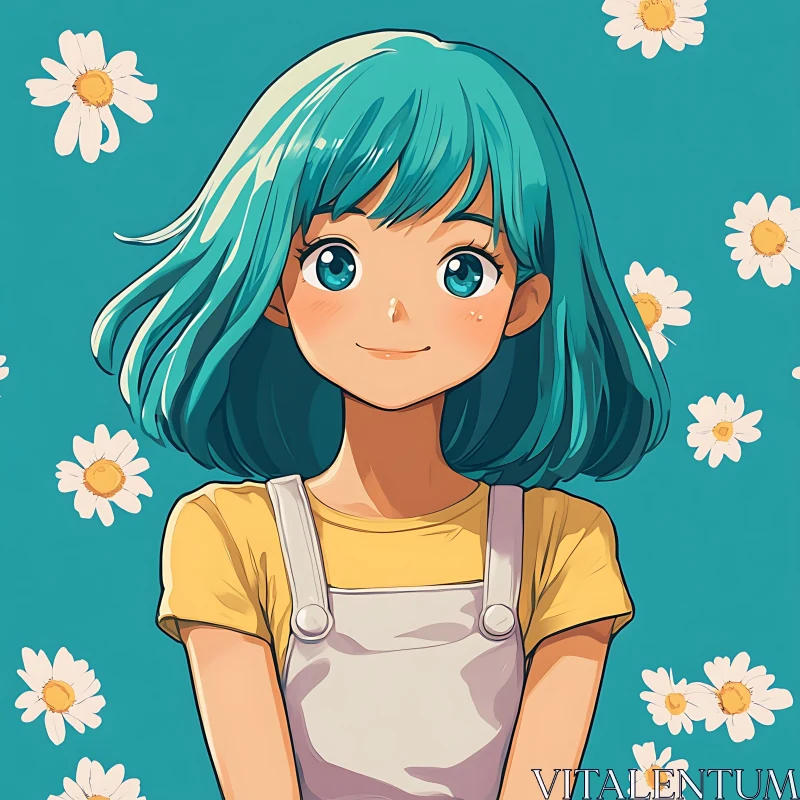 Charming Anime Character with Floral Background AI Image