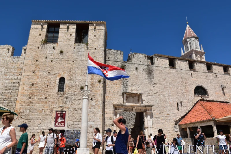 Historic Fortress in Croatia with National Flag Free Stock Photo