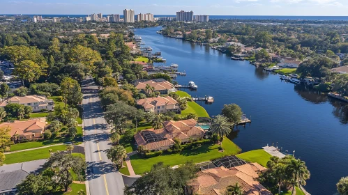 Suburban Housing and Waterway from Above