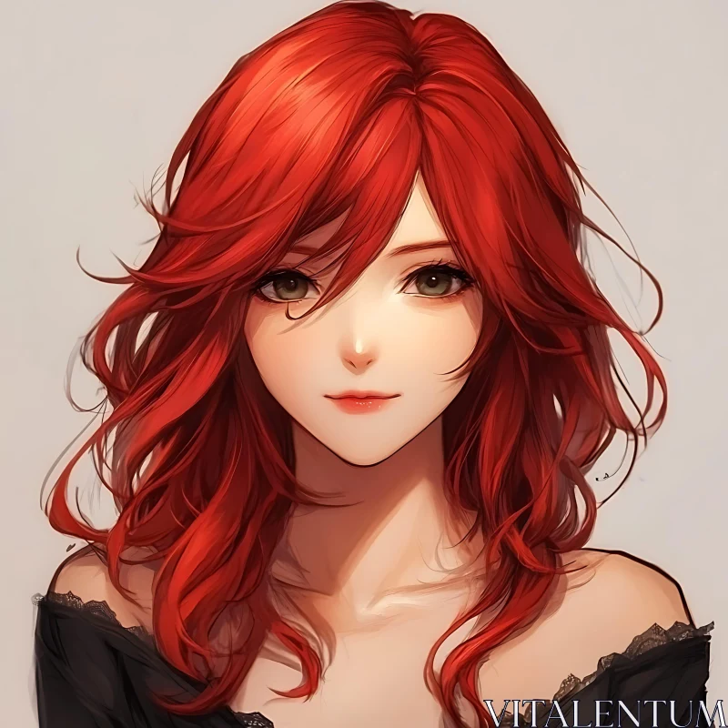 Beautiful Red-Haired Anime Woman AI Image