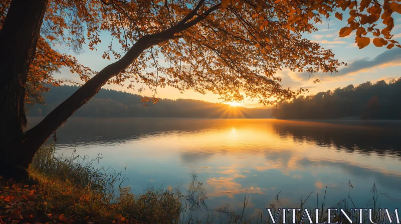 Golden Hour Reflections on a Peaceful Lake AI Image