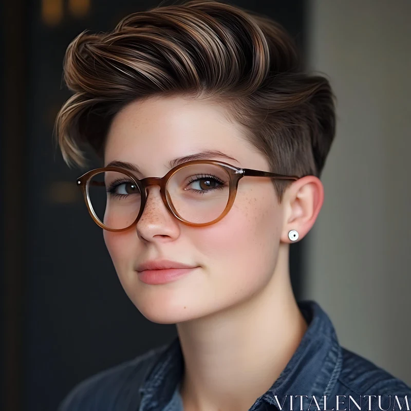 Modern Woman with Glasses and Short Hair AI Image