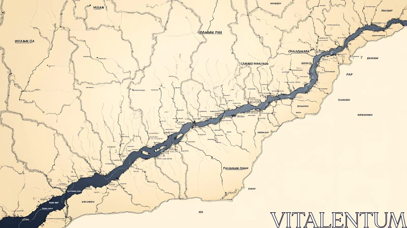 Topographical Map with River and Labeled Regions AI Image