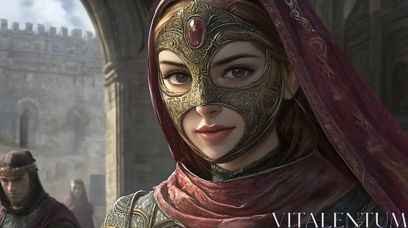 Medieval Woman with Ornate Mask AI Image