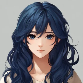 Blue-Haired Anime Girl Illustration