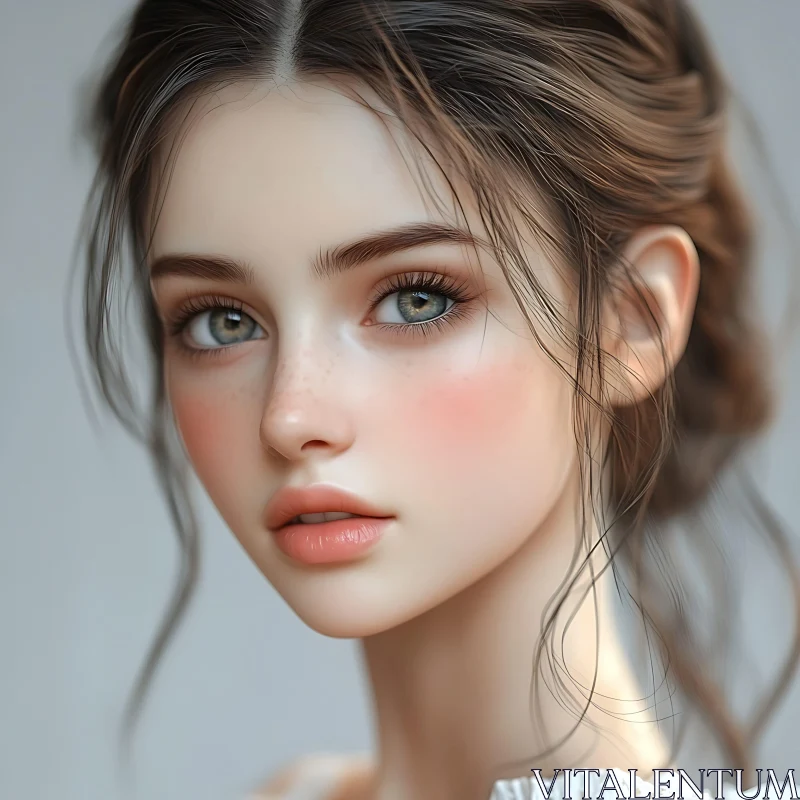 Beautiful Woman's Portrait with Realistic Details AI Image