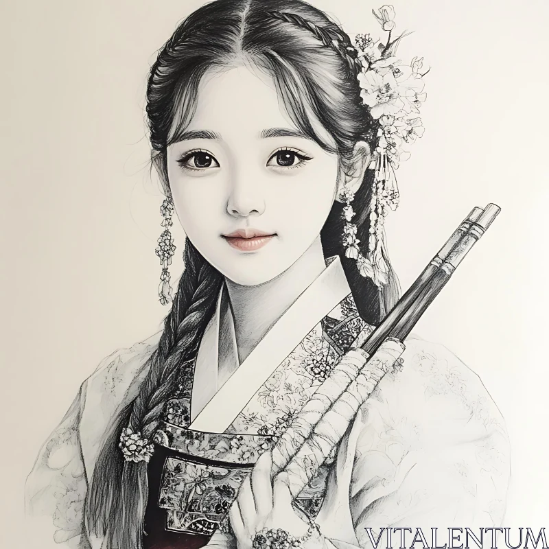 Traditional Woman Portrait Pencil Art AI Image