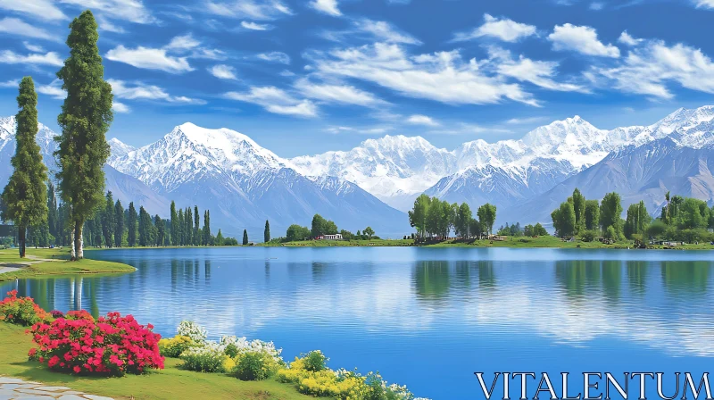 Serene Mountainous Lake Landscape AI Image