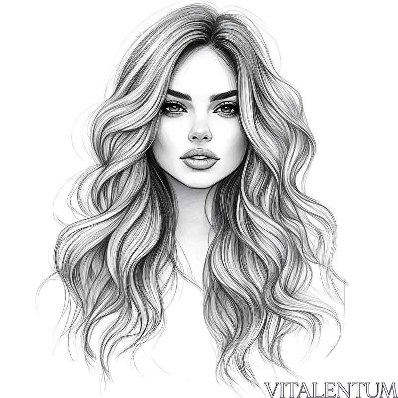 AI ART Black and White Female Sketch