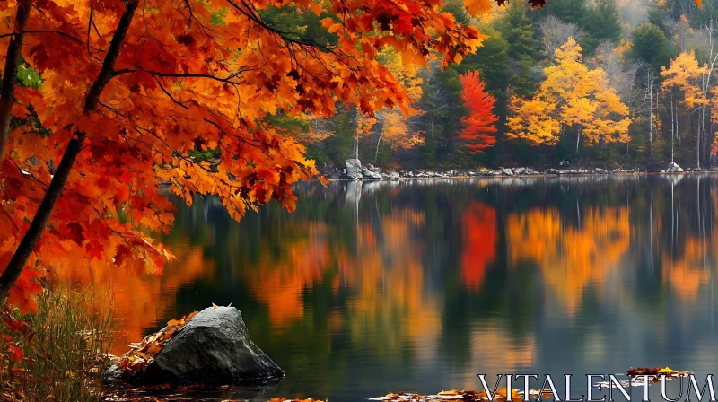 Autumn Foliage Mirror in Tranquil Lake AI Image